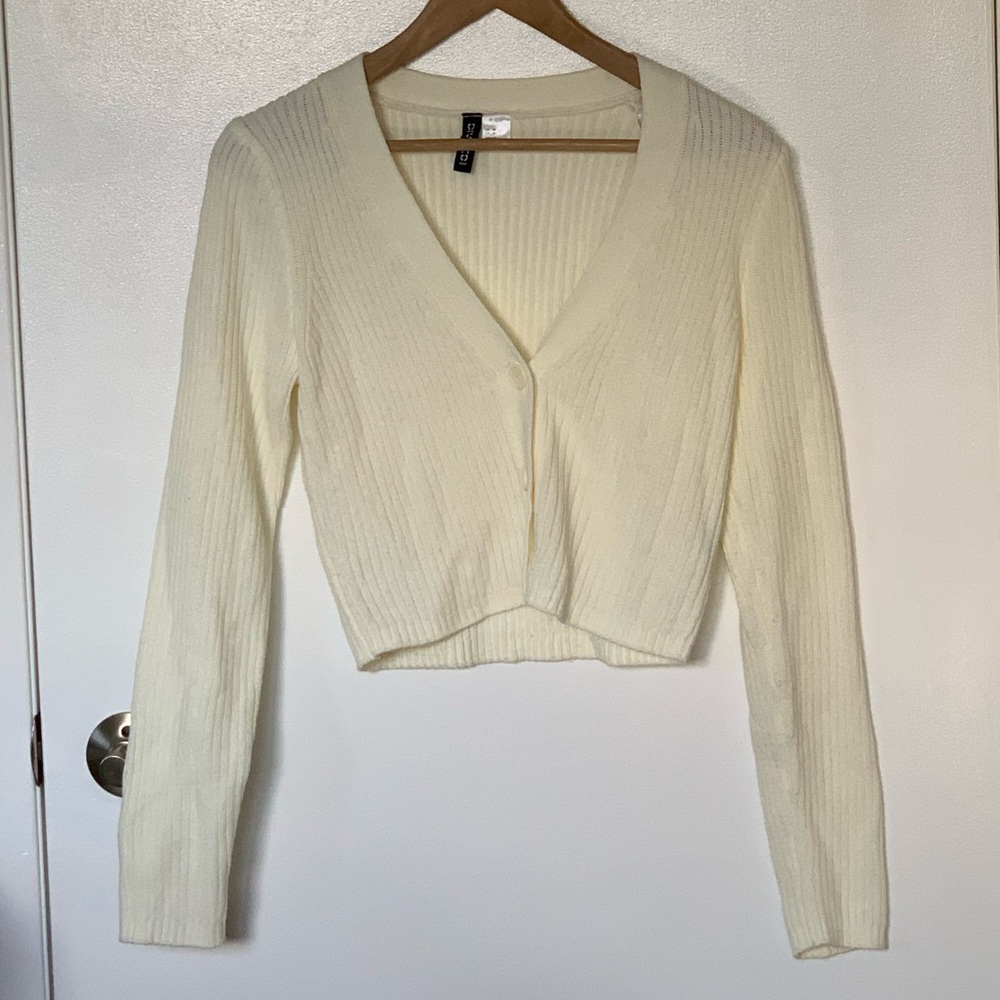 Divided cropped cardigan, cream